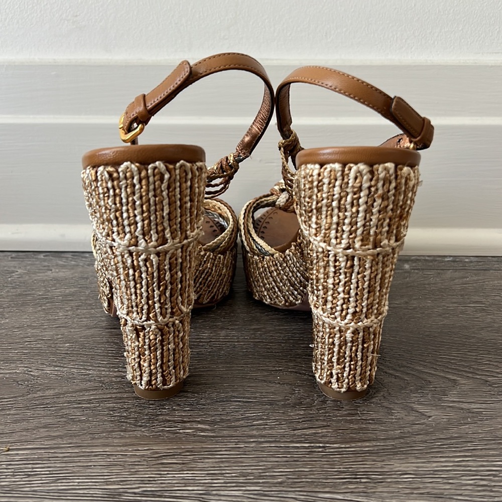 Prada Brown, Tan and Cream Braided Platform Sandals - Picture 5 of 14